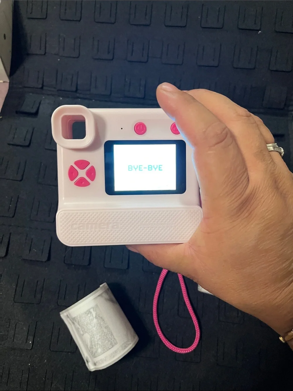 Pink Instant-Style Point-and-Shoot Camera with Neck Strap
